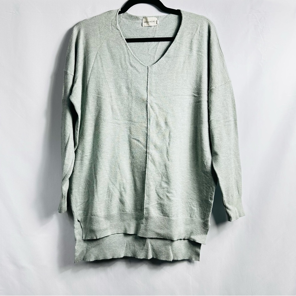 Dreamers Women’s Sz S/M Light Sage V-Neck Oversized Long Sleeve Sweater